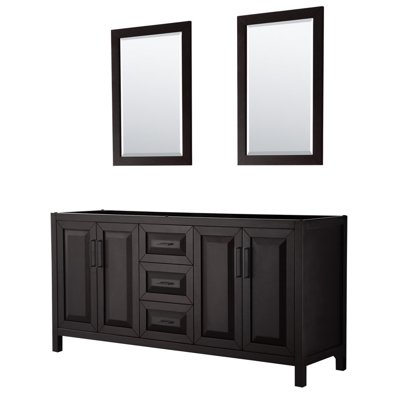 Base de meuble-lavabo double de salle de bain 71" avec miroir seulement Daria, Espresso foncé / noir mat