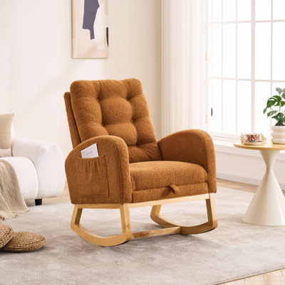 Chaise berçante décorative avec repose-pieds et pieds en bois d'hévéa à dossier haut