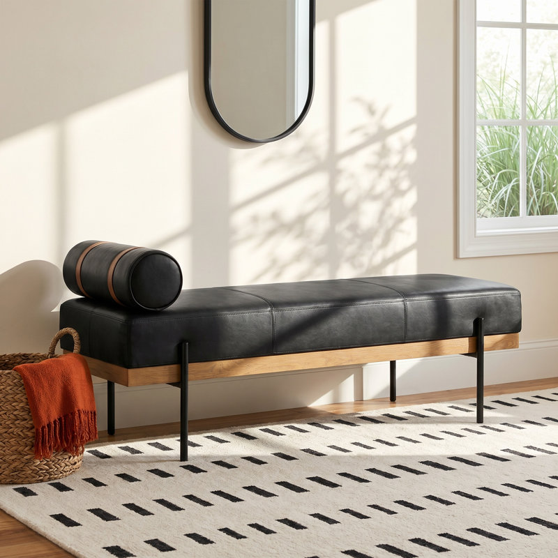 Leary Genuine Leather Upholstered Bench