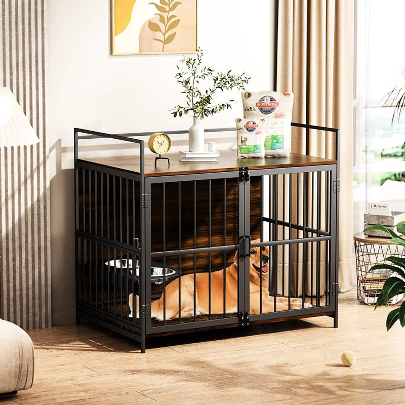 Grande cage d'intérieur pour chien robuste, avec conception à mâcher et cage d'alimentation pour chiens