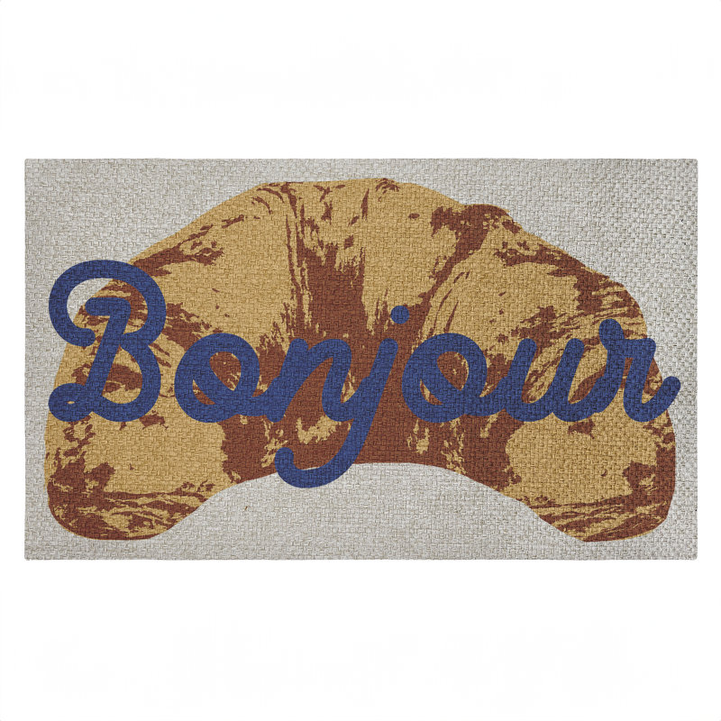 Paillasson Bonjour Croisé au four, design par Lil 'Rue, 18 po x 30 po, Croissant au four Bonjour