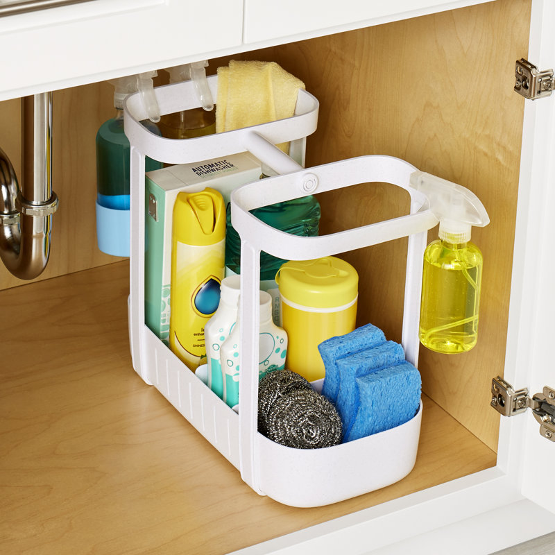 Speckled White Plastic 2-Tier Sink Cleaning Caddy