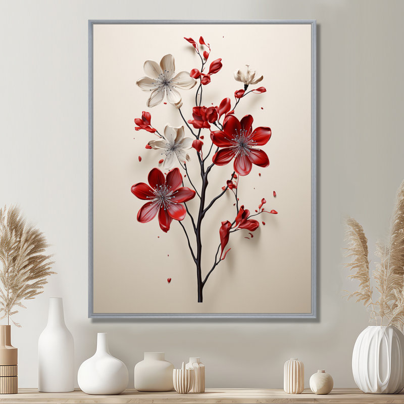 «Mahalingam Red Beige Minimalisme Essence Of Red Flower», reproduction d'art sur toile, H 20 po x l 12 po x P 1 po