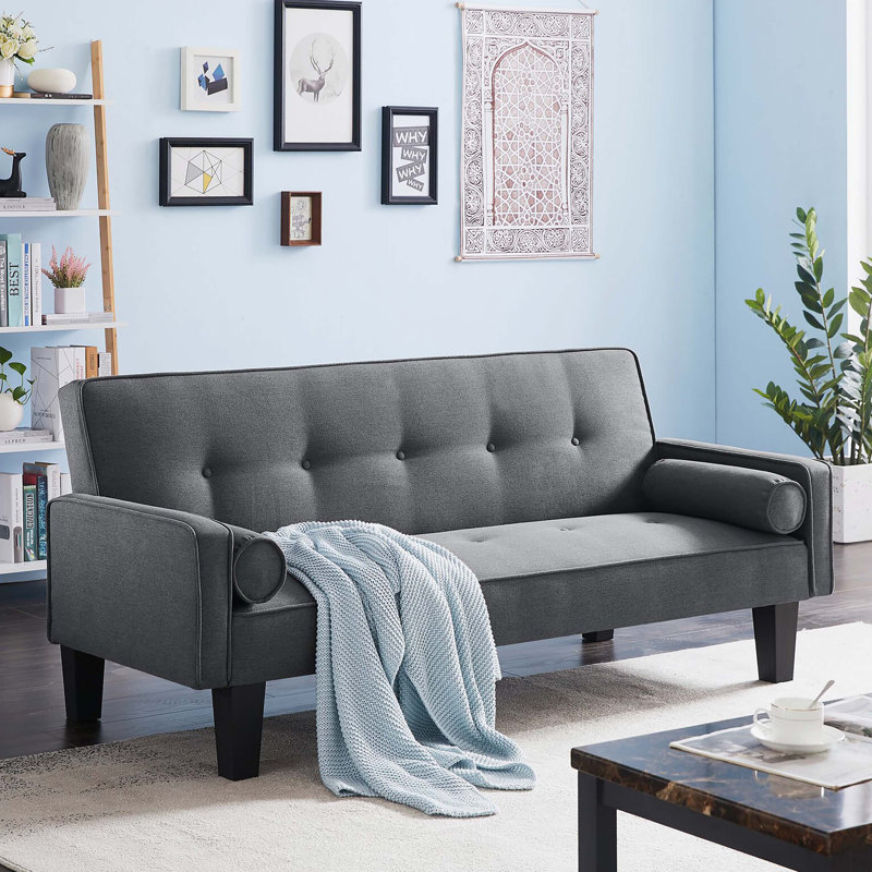 Darrell Upholstered Sofa, Dark Gray Cotton Blend
