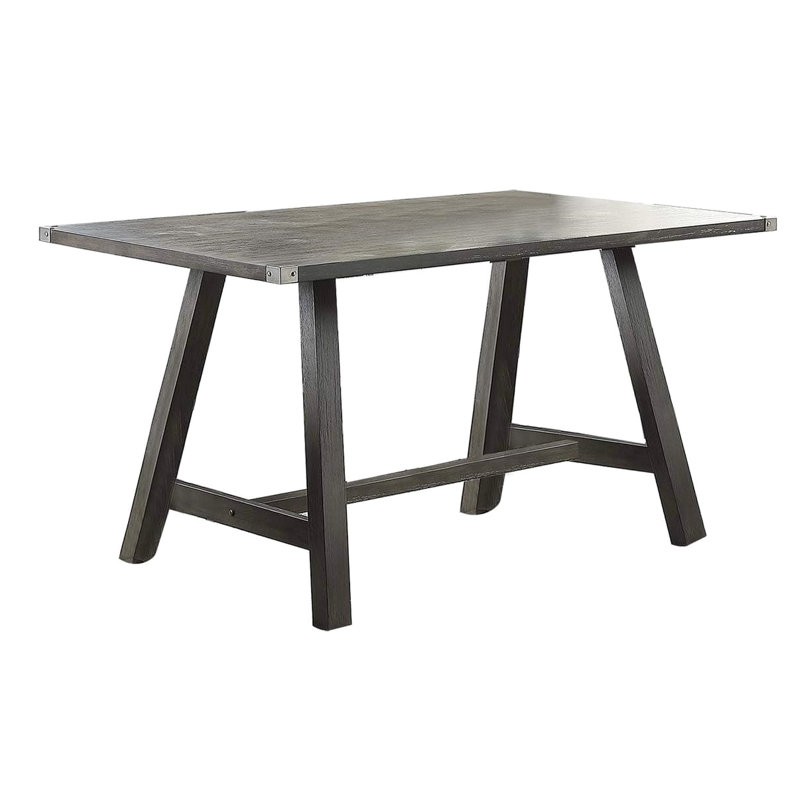 Table de salle à manger grise rectangulaire à hauteur de comptoir avec un look Mid-Century moderne, bois d'hévéa et sièges 6, 72 po x 40 po
