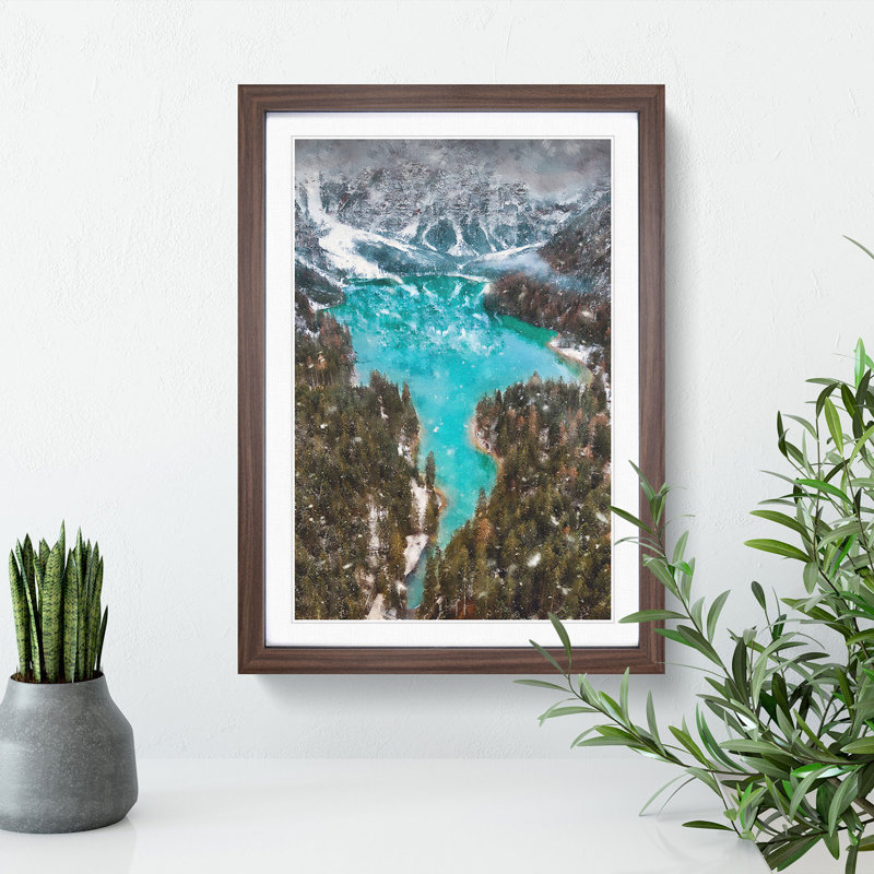 Mountain in Braies Italy - Framed Print, 65cm H x 48cm W x 2cm D, Walnut Framed