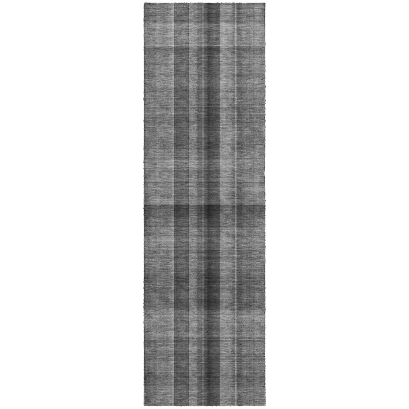Premium Machine Washable Dream Shag ADS548 Plaid Rug, Gray, 2'3" x 7'6" Runner