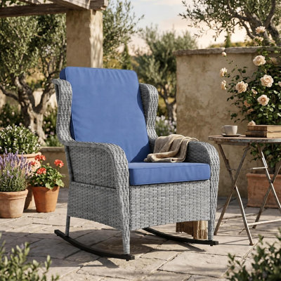 Outdoor Rattan Rocking Chair, Wicker Patio Rocker with Cushion for Porch Balcony