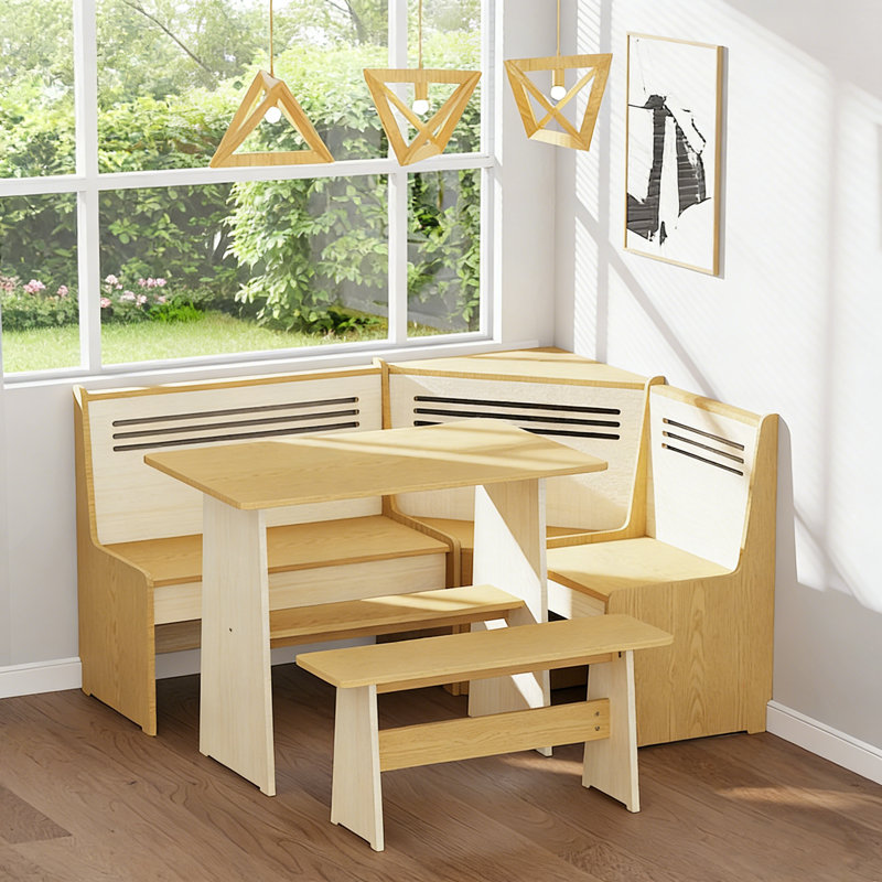 L Shaped Breakfast Nook Dining Set for 4–5, Corner Bench with Hidden Storage, Space-Saving Kitchen Table Set for Small Dining Areas