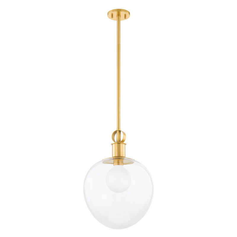 Luminaire suspendu 1 lumière, Laiton vieilli, H 19,75 po x l 14 po x P 14 po