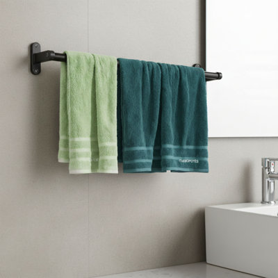 Porte-serviettes mural noir résistant à la rouille et robuste, crochets de barre à serviettes peu encombrants, accessoire de salle de bain, ameublement essentiel pour les appartements.