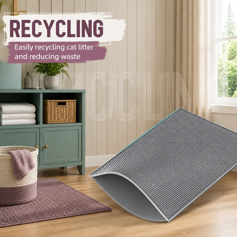 Un tapis de litière pour chat gris de 24 x 15 pouces doté d'une structure alvéolaire à double couche.