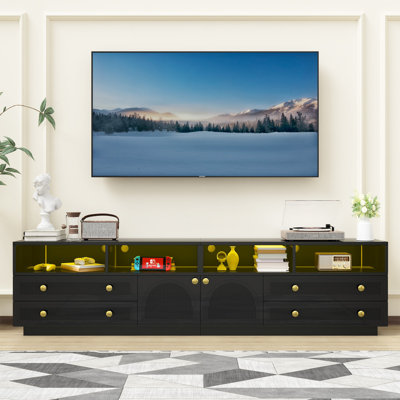Meuble télé, meuble télé haute brillance avec lumières DEL et rangement pour le salon