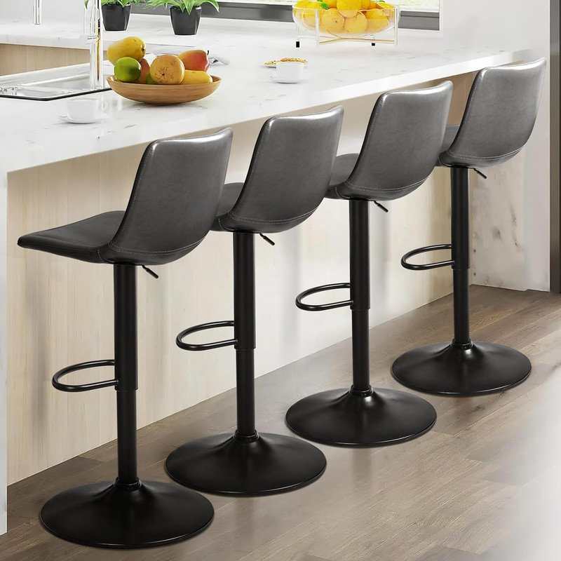 Ensemble de 4 tabourets de bar réglables, Gris, 4