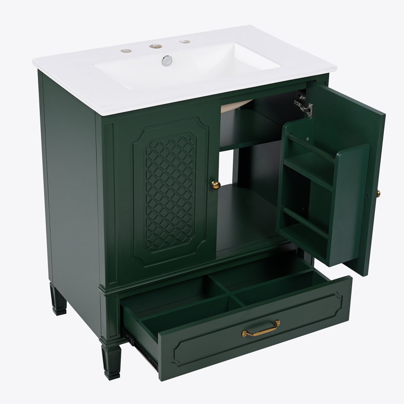 30" Bathroom Vanity with Sink Vintage Style, Multi-functional Storage Space, Door Shelf, Soft-closing Door, Dark Green