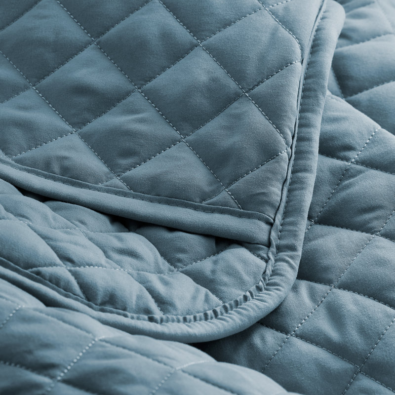 Coronet Blue Diamond Stitched Microfiber Full/Queen Coverlet Set