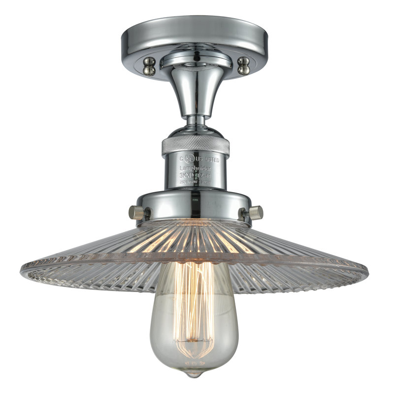 Mangan Glass Semi Flush Mount, 6 Watt Vinage LED Bulb, Brushed Satin Nickel