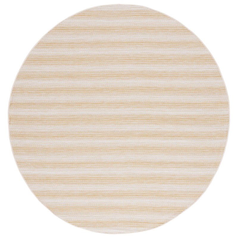 Tribble Area Indoor/Outdoor Area Rug in Yellow/White, Round 6'5"