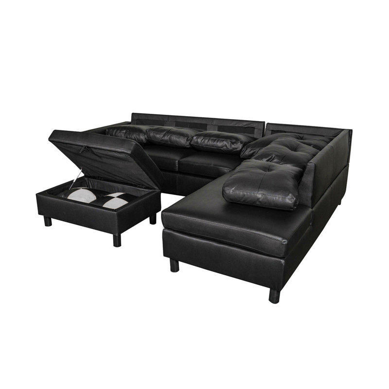 Ensemble de canapé modulaire 3 pièces, canapé en similicuir faisant face à gauche avec repose-pieds de rangement gratuit