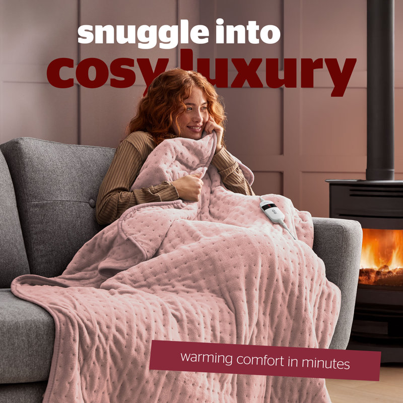Silentnight Comfort Control Heated Throw Super-soft with 9 Settings Over Blanket, Blush