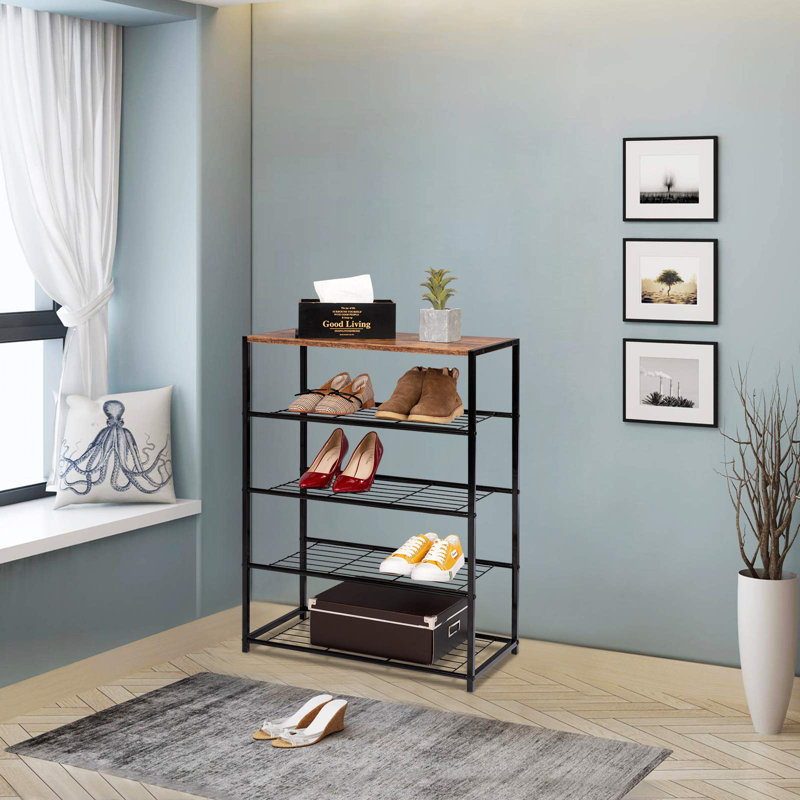 Woltu 12 Pair Shoe Storage Cabinet, Black/Brown