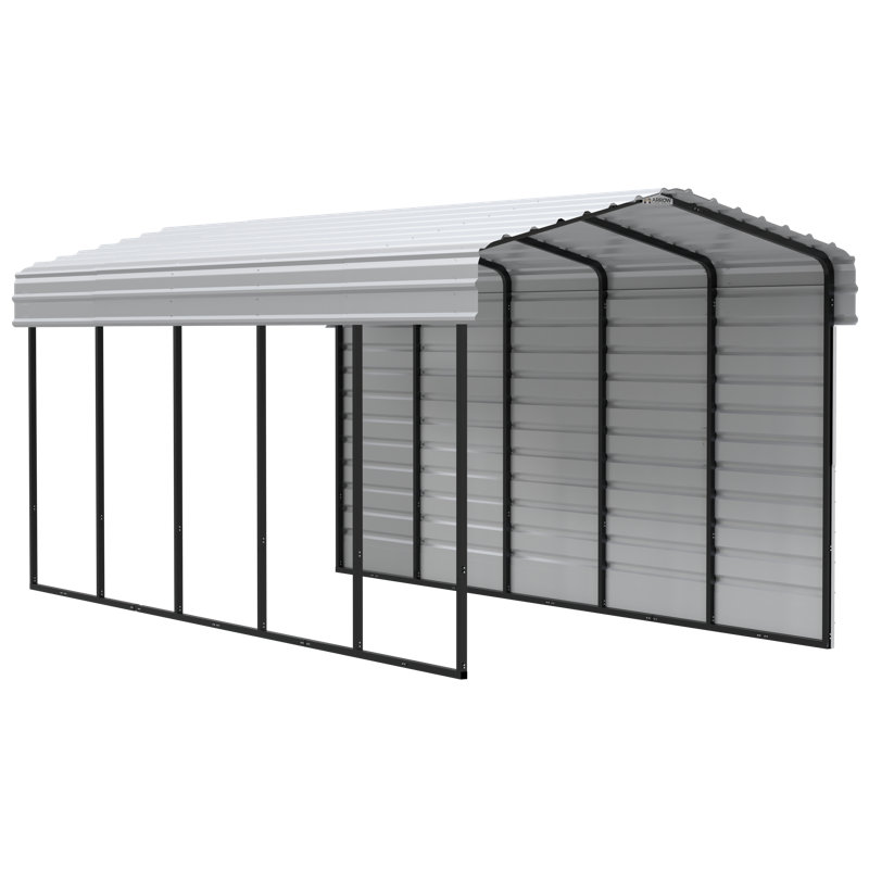 10 ft x 24 ft Eggshell Steel Carport with Black Frame