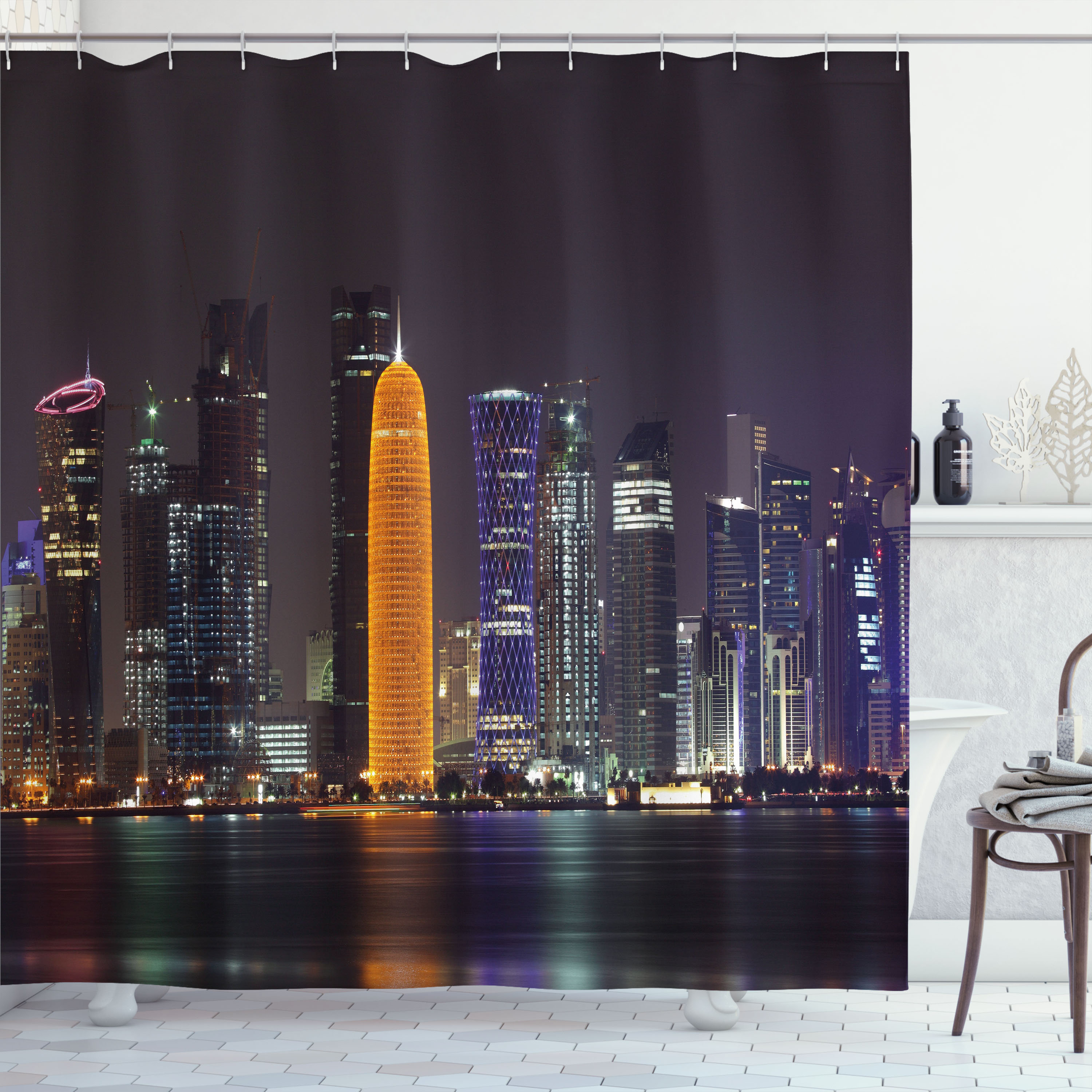 East Urban Home Hinde Shower Curtain Qatar Town Modern City Print 32408 | Wayfair