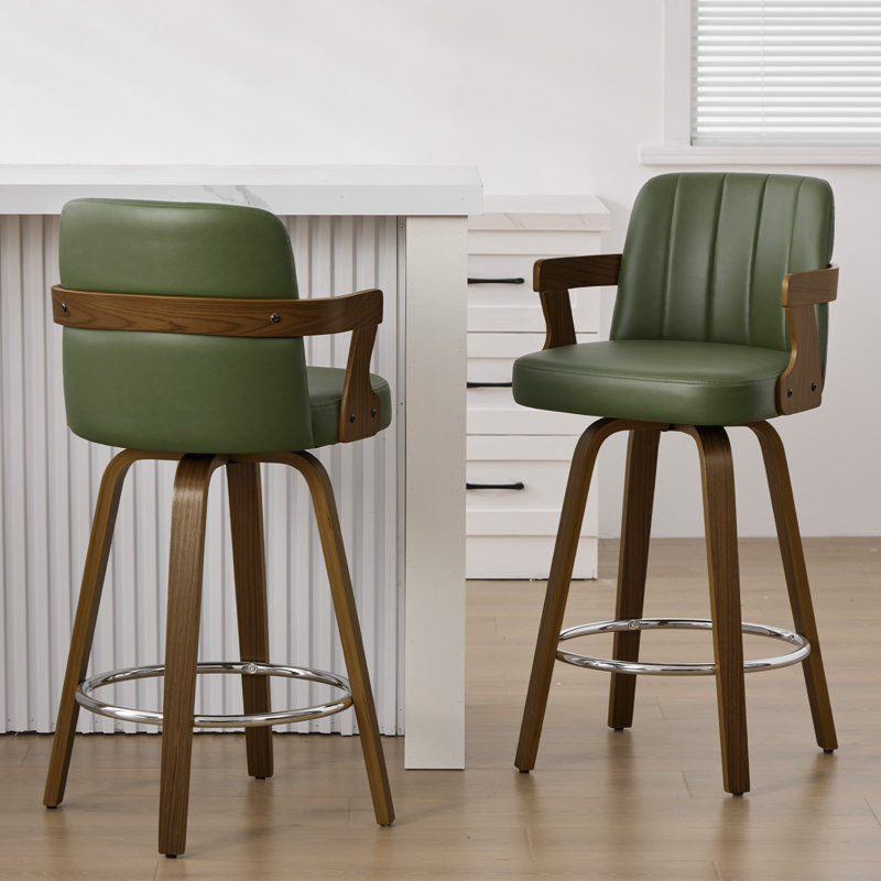 26" Upholstered Swivel Counter & Bar Stool with Armrest, Dark Green, Counter Stool (26" Seat Height)