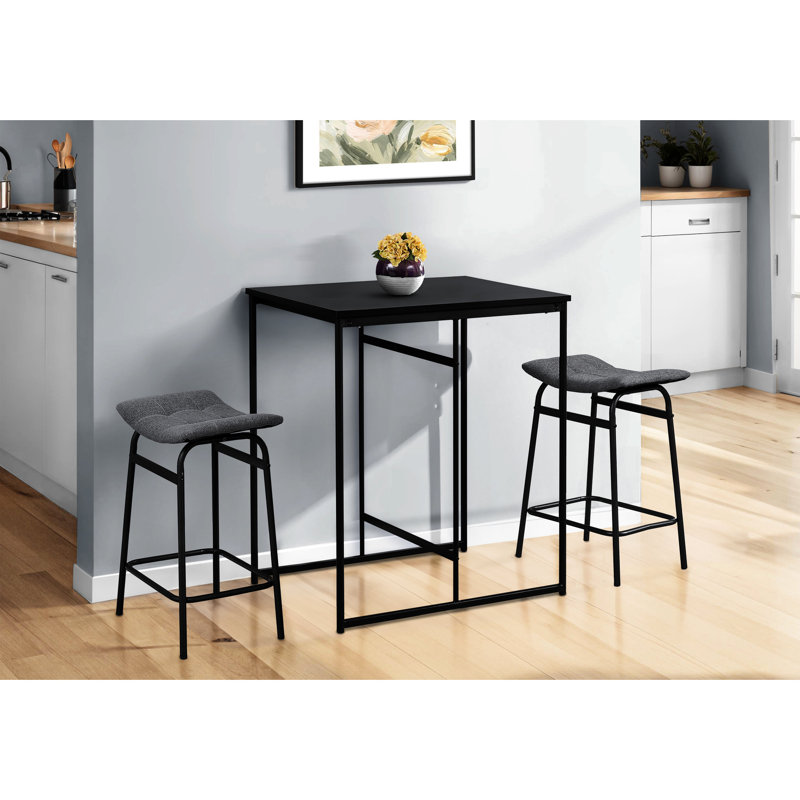 Modern Of 2 Contemporary Counter Height , Grey Fabric Upholstered, Black Metal Legs, Kitchen Addition Decor, Comfortable Padded Backless Design, Simple Installation Process, 200 Lbs Capacity Per