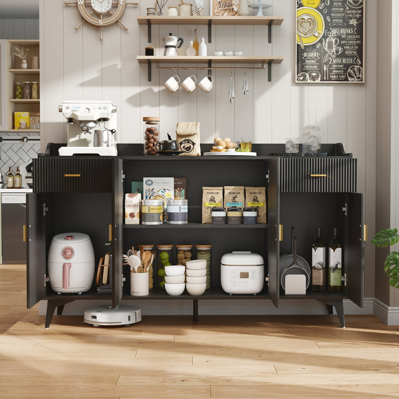 63" Modern Sideboard Buffet, Credenza Storage Cabinets, Adjustable Shelves Buffet Cabinet 