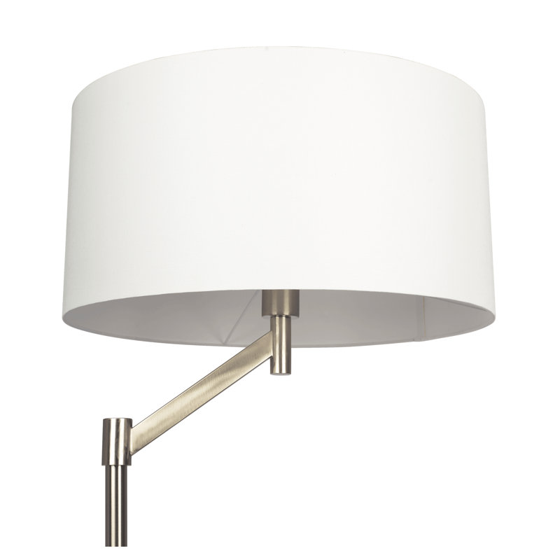 Serene Modern Brushed Nickel Floor Lamp with Rotary Switch - Metal Base and White Linen Shade for Living Room & Bedroom
