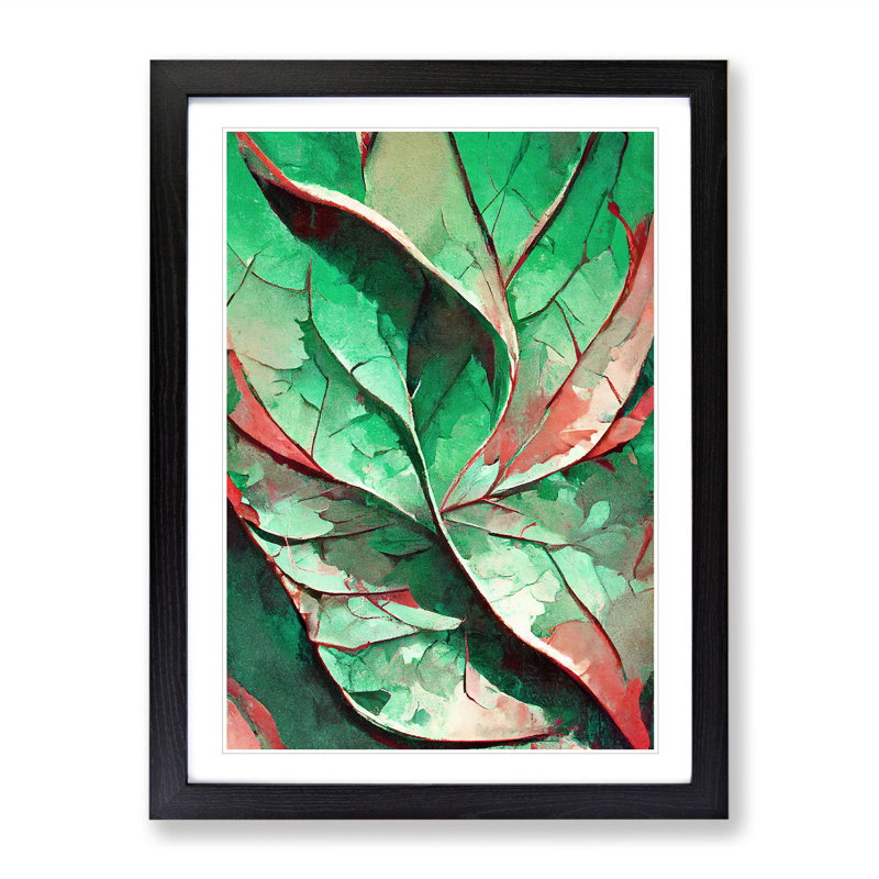 Abstract Leaf No.1 - Single Picture Frame Painting, 64cm H x 46cm W x 2cm D, Black Framed