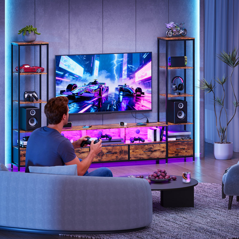 TV Entertainment Center with Storage for TVs up to 70", LED TV Stand with Power Outlets, Media Console for Living Room or Bedroom