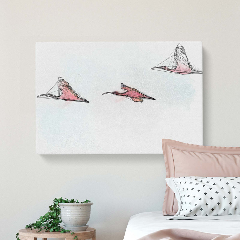 Three Pink Flamingos In Abstract - Wrapped Canvas Print, 60cm H x 91cm W x 3cm D