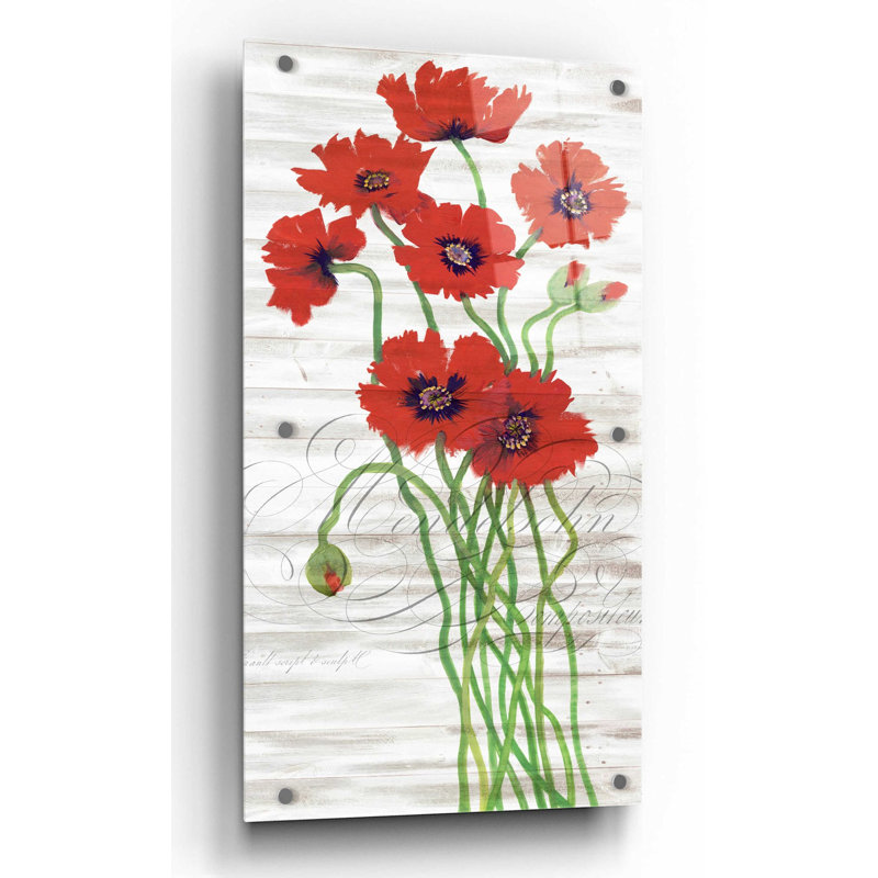 «Red Poppy Panel I» par Tim O'Toole, art mural en verre acrylique, 12 po x 24 po, H 48 po x l 24 po