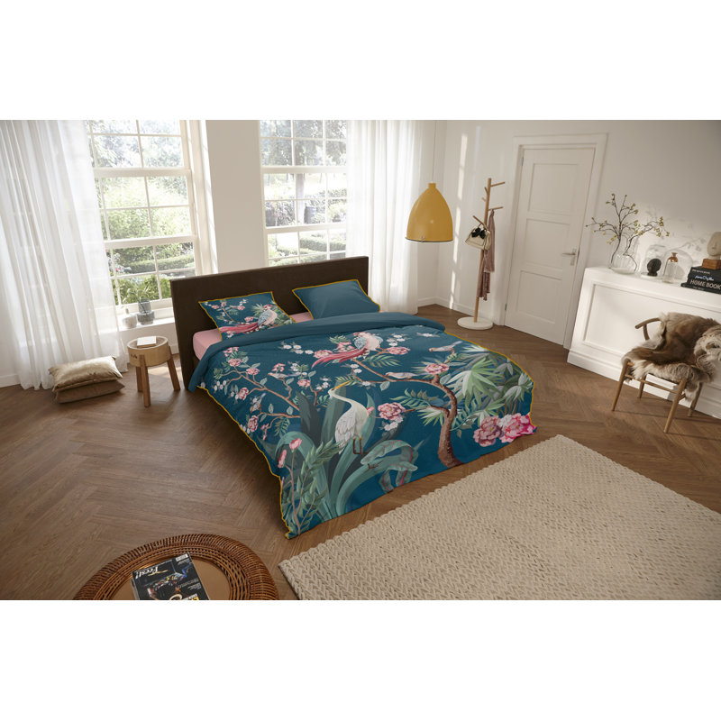 Descanso Duvet Cover Sarenza Petrol, 135 x  200 cm - 1 Pillowcase (80 x 80 cm), Ochre