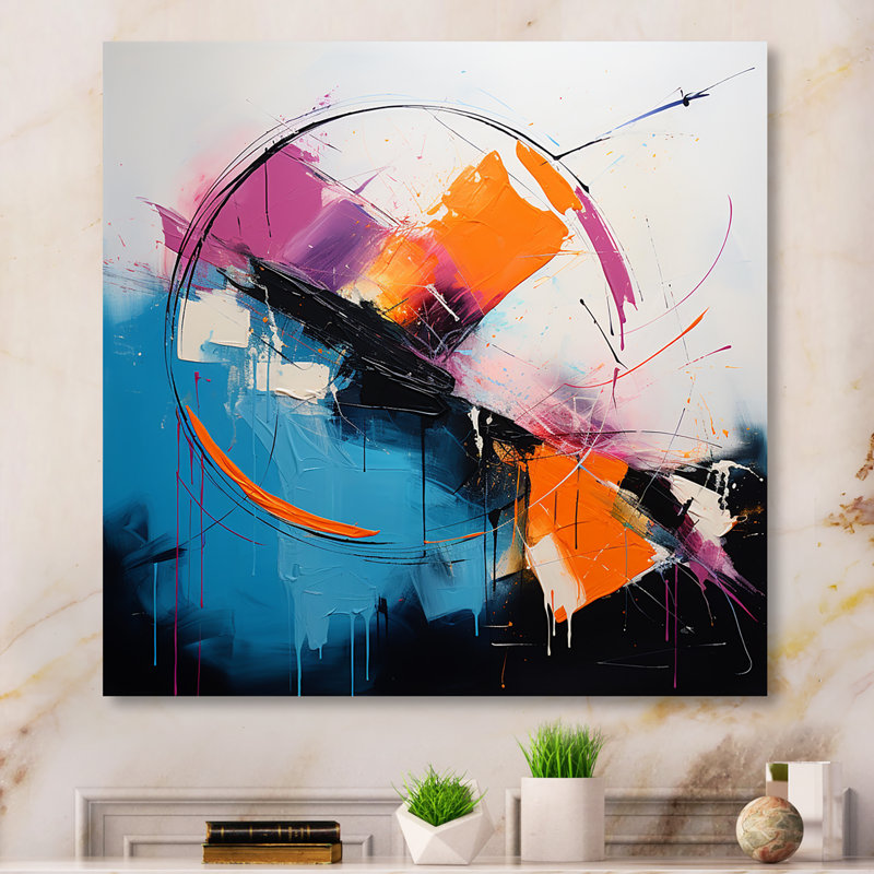 «Blue and Pink Paint Ink Expression I», impression d'art mural en métal fractal, H 29 po x l 29 po