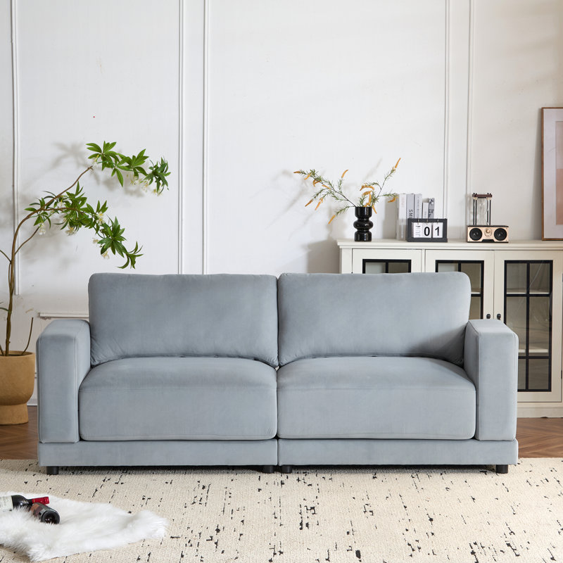 Canapé à accoudoirs carrés 81 po avec revêtement en velours doux, H 32,86 po x l 81,1 po x P 30,71 po, Velours gris velours