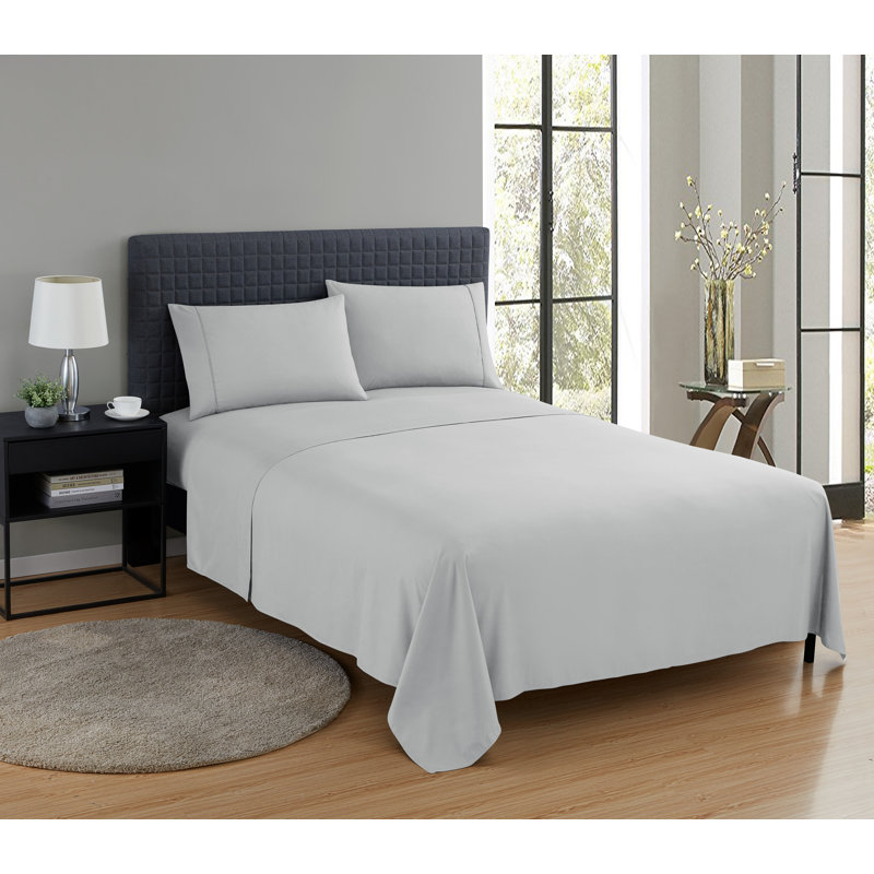 Microfiber - Set of 3, Silver, Queen Sheet Set with 2 Pillowcases