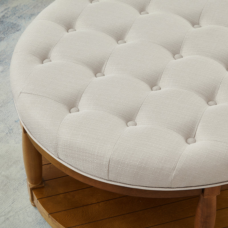 Grande table basse ronde avec repose-pieds capitonnée et rangement en bois - ivoire, Ivory