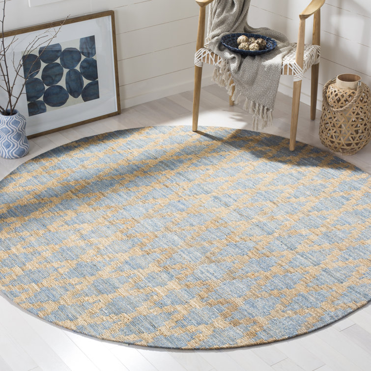 Montserrat Hand Woven Jute/Cotton Geometric Rug in Light Blue/Gold