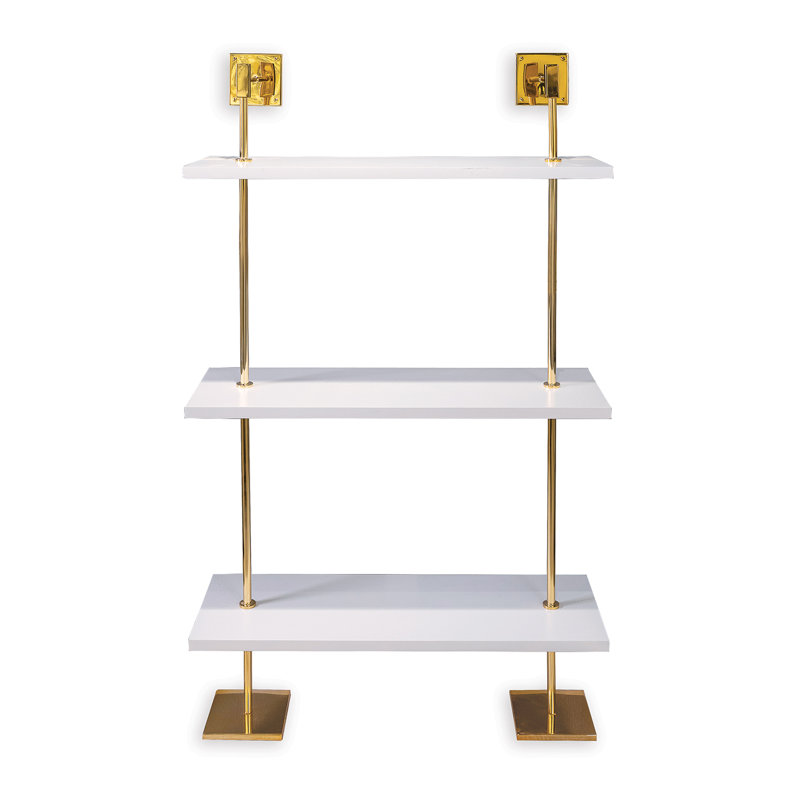 Marais 60" H x 36" W Floating Bookcase, White/Gold, Gold
