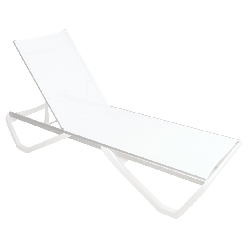 Seabreeze Deck Patio Sunloungers Sun Loungers Lounge Chairs Outdoor Sling Chaise Lounges (White Frame & White Mesh), White
