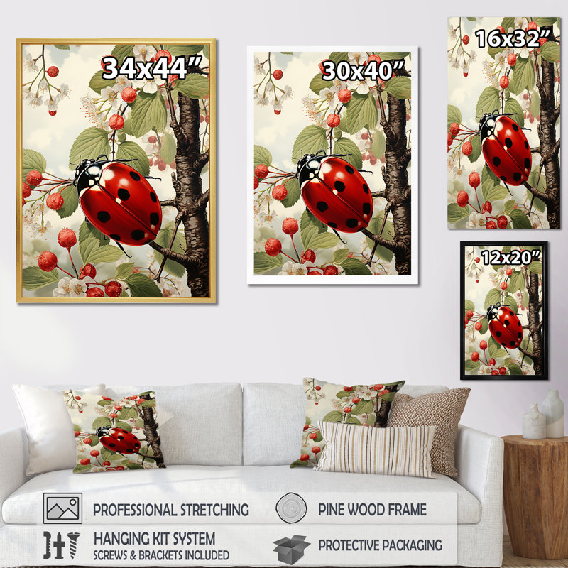 Cherry Lived Landbug - reproduction sur toile, Cadre doré simple, H 32 po x l 16 po x P 1 po