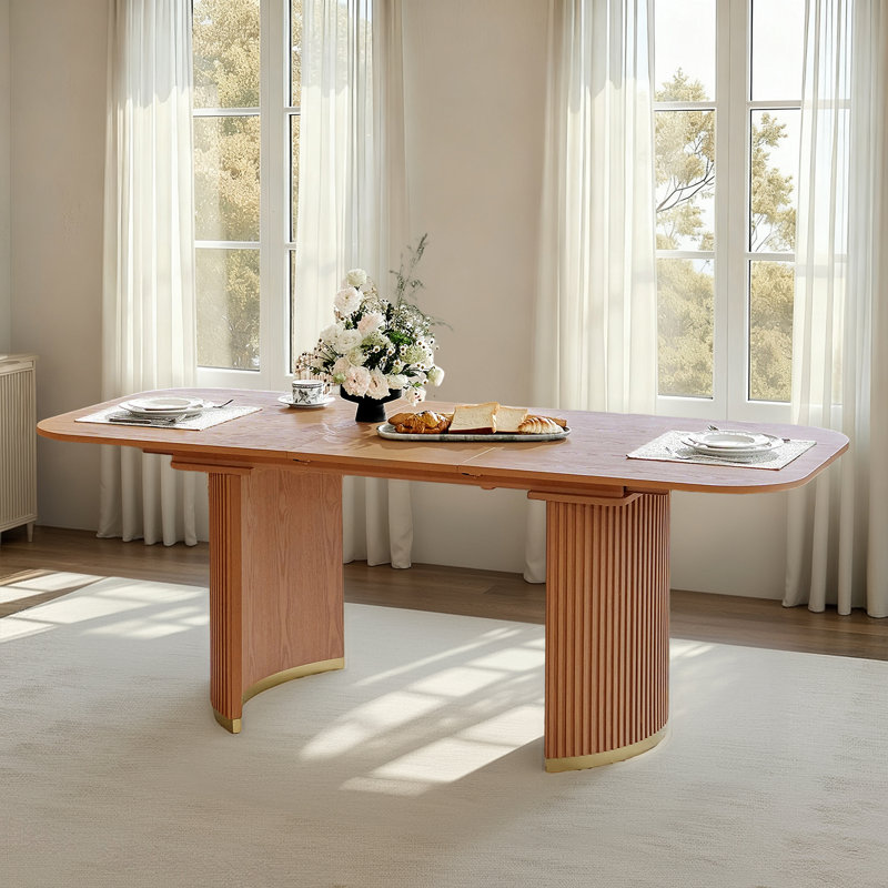 Bertie 63"W Mid-Century Modern Dining Table with A Hidden Extension Board, Teak