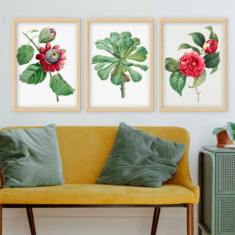 Ensemble de 3 peintures élégantes encadrées décoratives, 13,8 x 17,7 pouces chacune | 100% bois avec cadre 100% polystyrène (épaisseur: 0,8 pouce) | Impression numérique UV, parfaite pour le salon et la décoration intérieure
