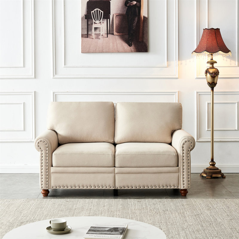 Canapé de rangement rembourré, Lin beige, H 34,5 po x l 59,45 po x P 31,89 po