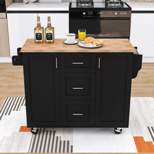 Natalija Rolling Kitchen Cart with Solid Wood Top