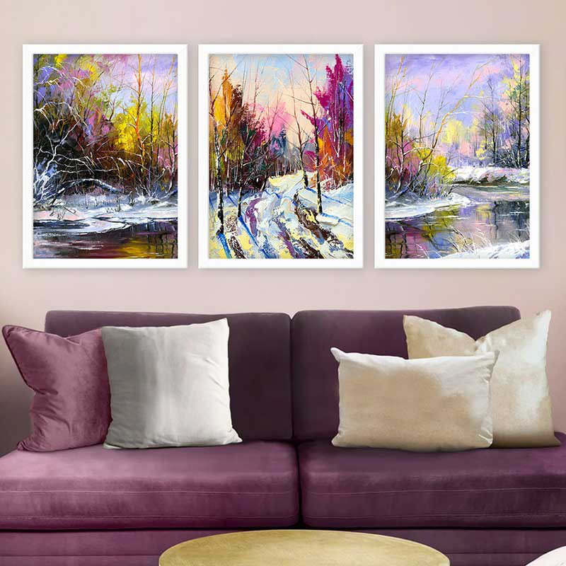 Ensemble de 3 peintures élégantes encadrées décoratives, 13,8 x 17,7 pouces chacune | 100% bois avec cadre 100% polystyrène (épaisseur: 0,8 pouce) | Impression numérique UV, parfaite pour le salon et la décoration intérieure