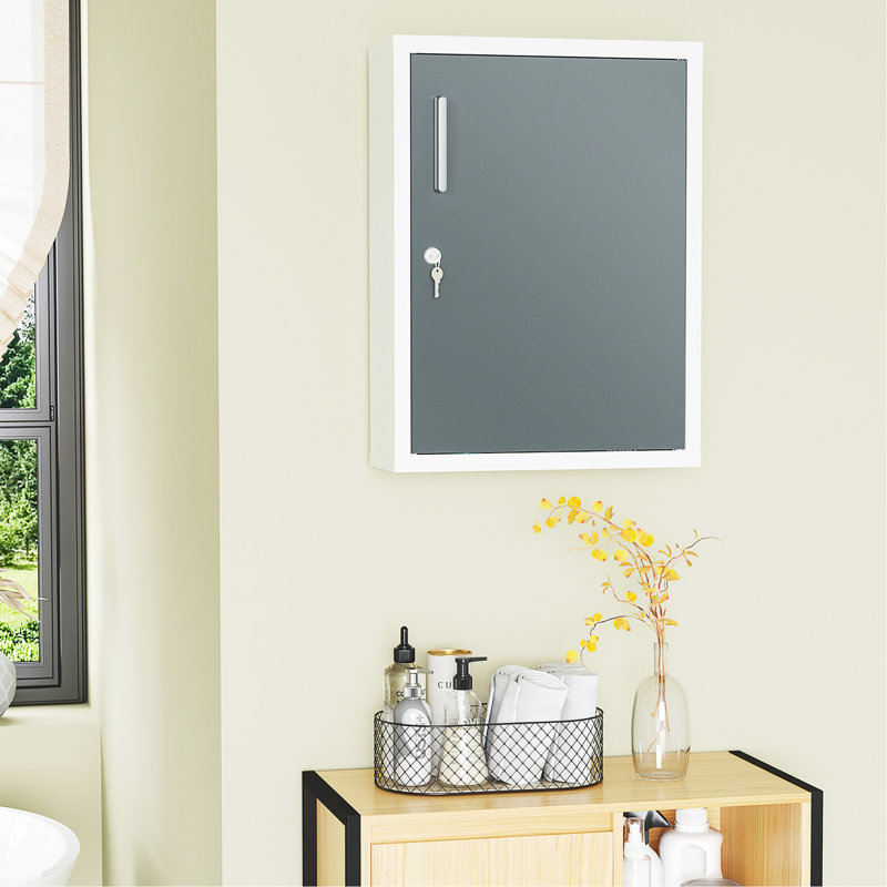 Armoire de rangement verrouillable pour salle de bain - Tablettes à 3 niveaux, fournitures médicales, pharmacie à finition grise blanche verrouillable, compartiment à tablettes, rouille